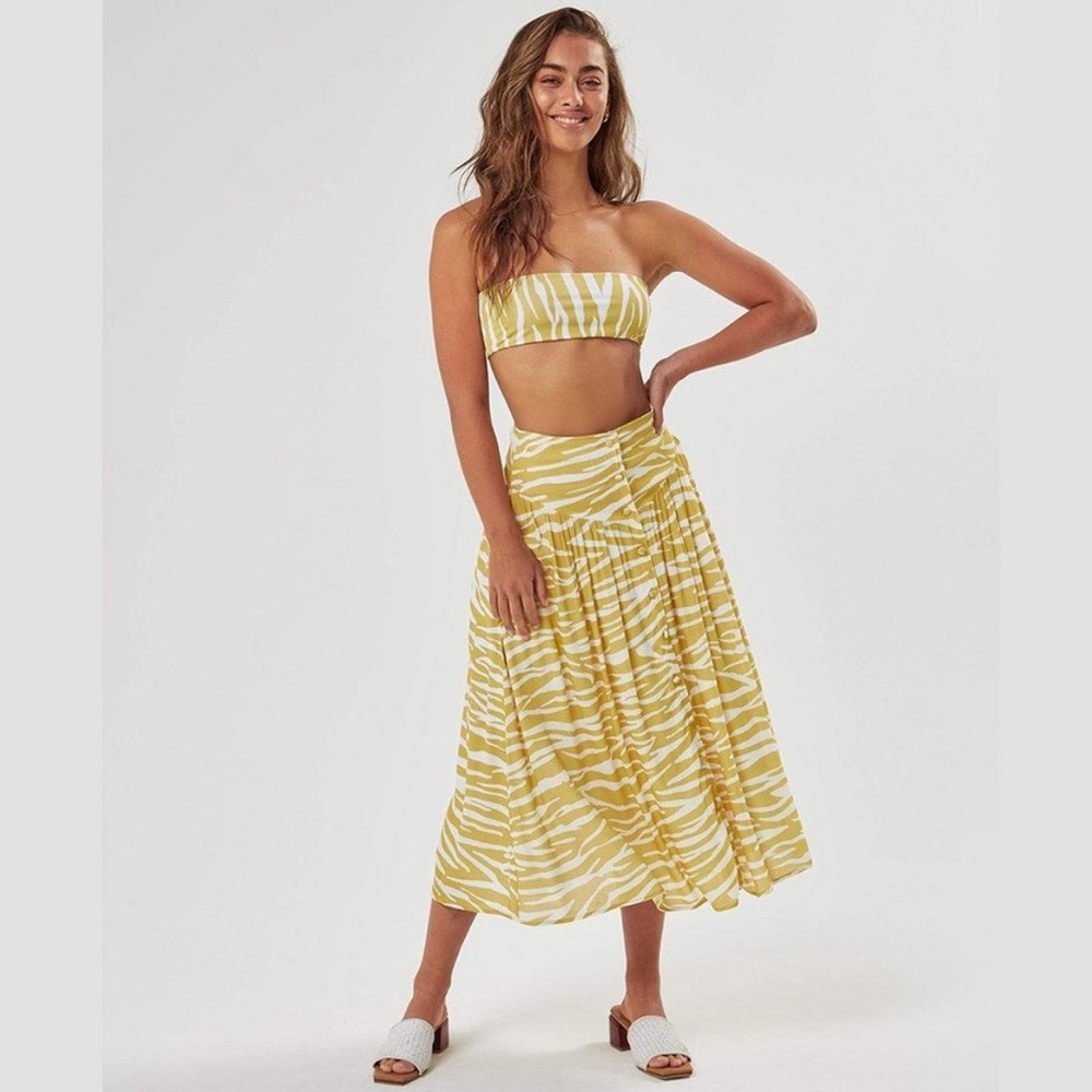 Charlie Holiday Lina Midi Skirt in Yellow Zebra Print